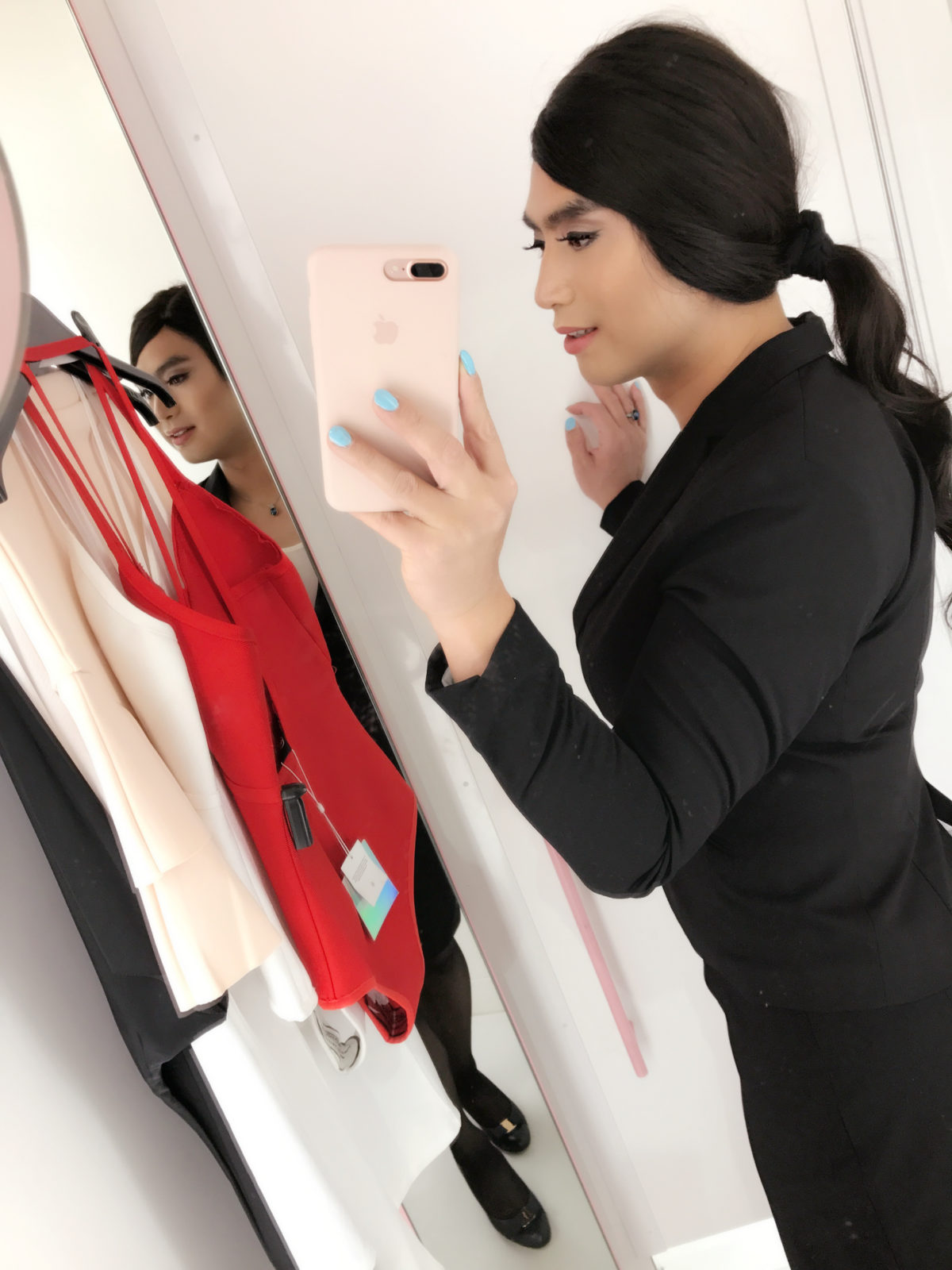 Office secretary is cheeky in shopping centre changing room