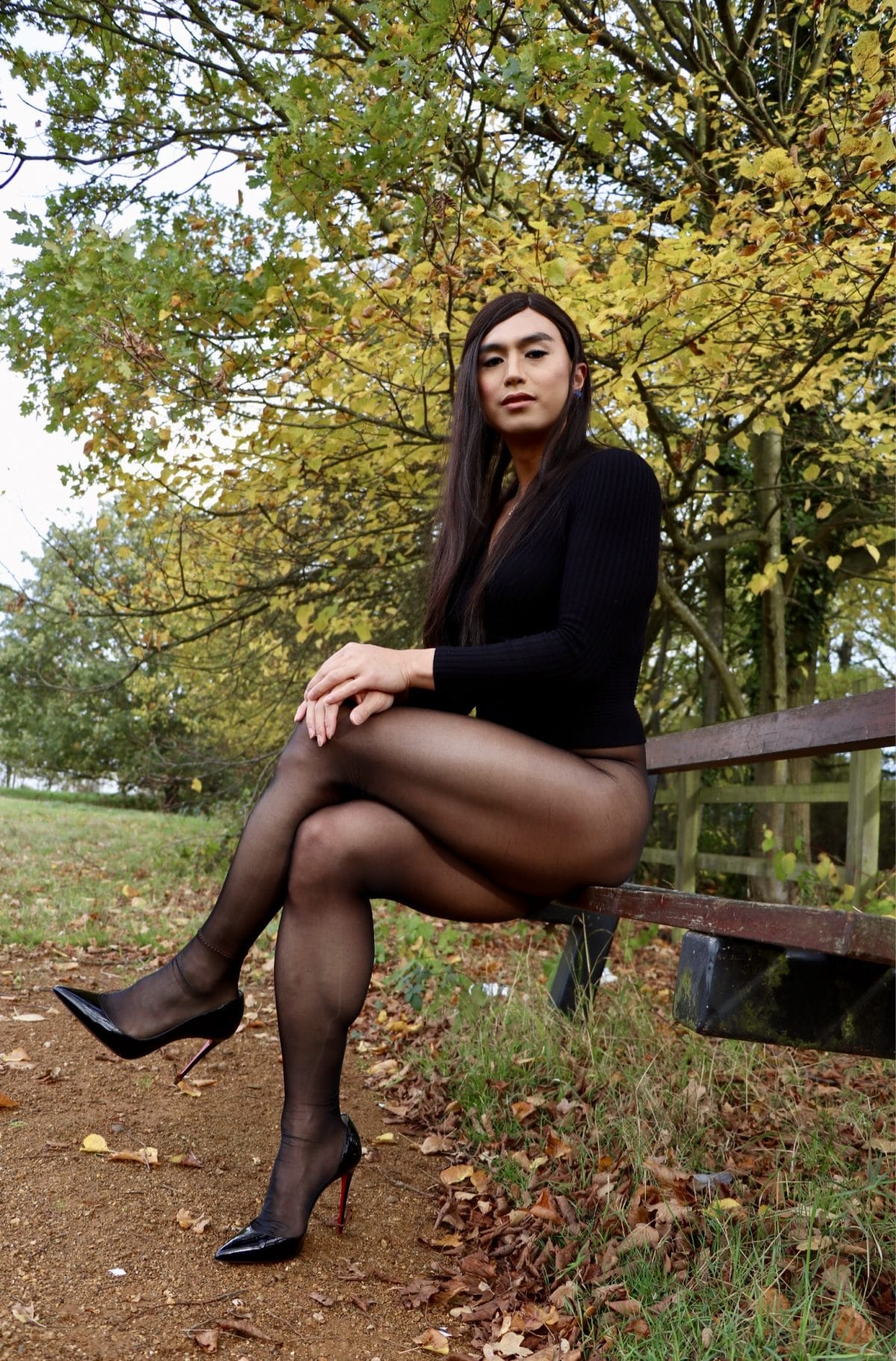 Autumn and my black sheer pantyhose